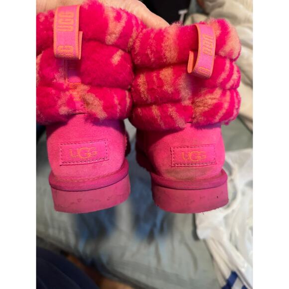 UGG Fluff Mini Quilted Zebra Boots -Rock Rose Sheepskin Womans size 7 - Picture 2 of 10